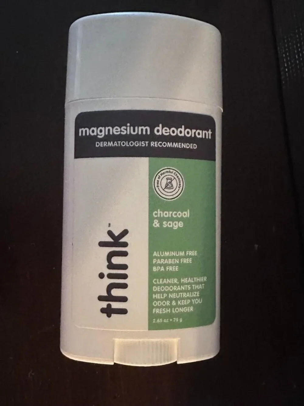Think magnesium deodorant. New. Charcoal and sage scent.
